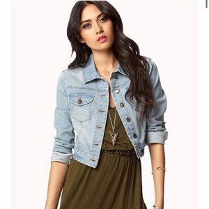 LIFE IN PROGRESS LIGHT BLUE CROP DENIM JACKET BOHO TAPESTRY PRINT PANEL SZ L